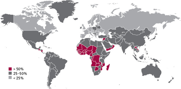 Географическая распространенность мировой популяции в возрасте до 18 лет (2006 г.)