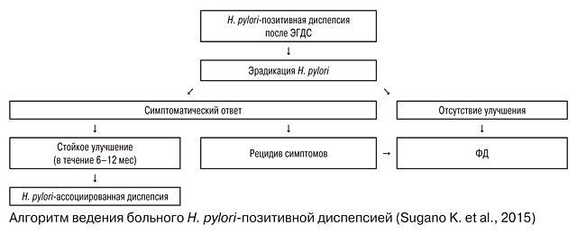 Алгоритм ведения больного H. pylori-позитивной диспепсией (Sugano K. et al., 2015)
